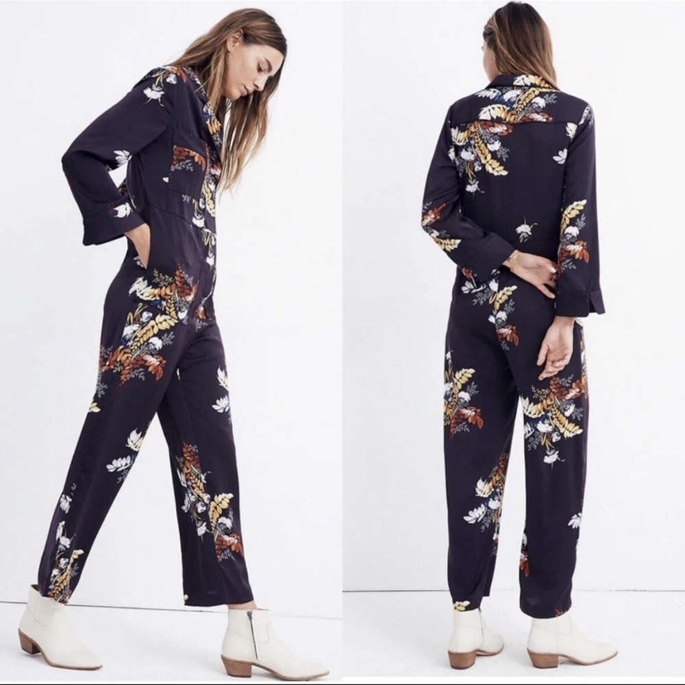 Madewell Women's Satin Pajama Inspired Jumpsuit Blooming Oasis Size XS
